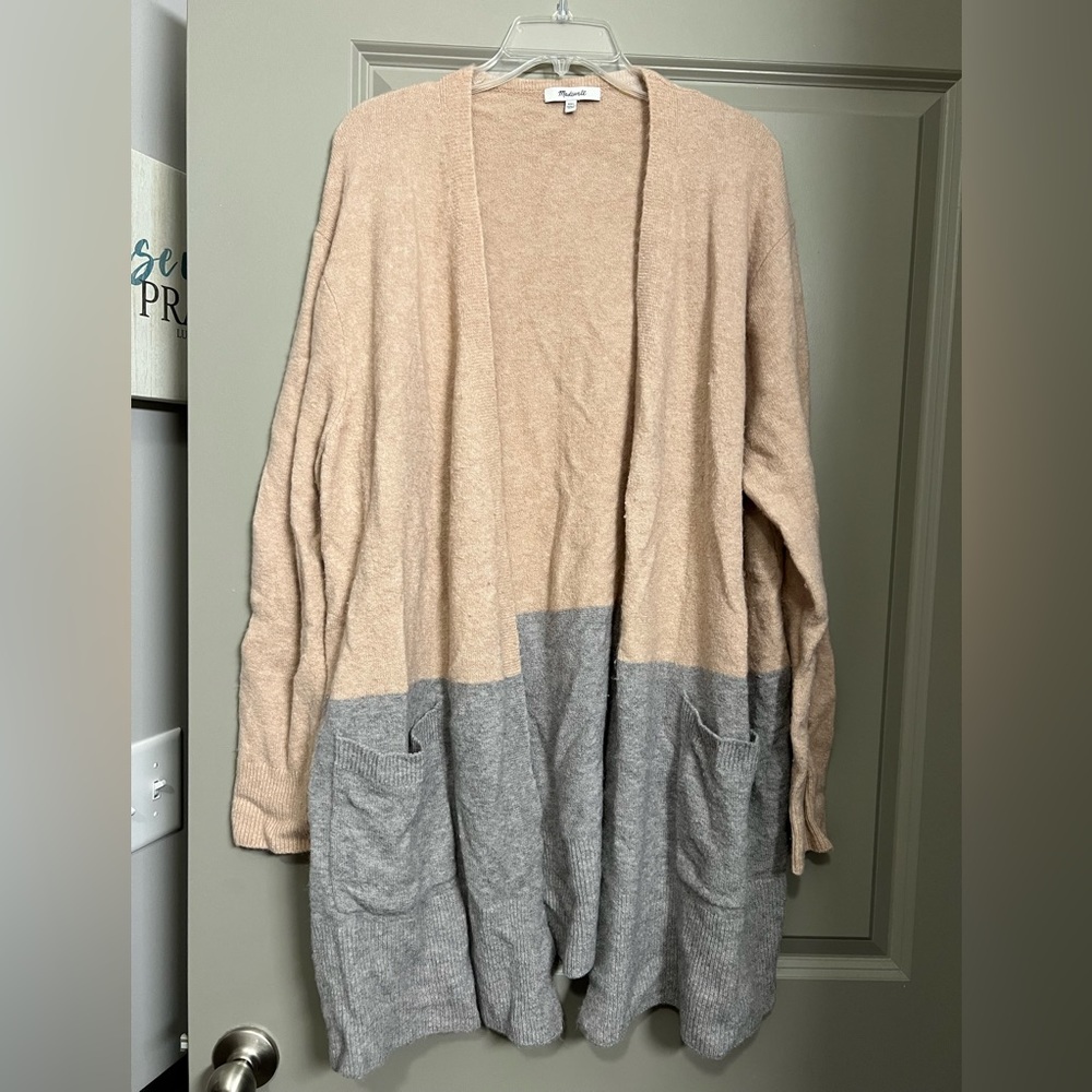 Madewell Long Wool Blend Cardigan Size XXL | Pink Peach & Gray